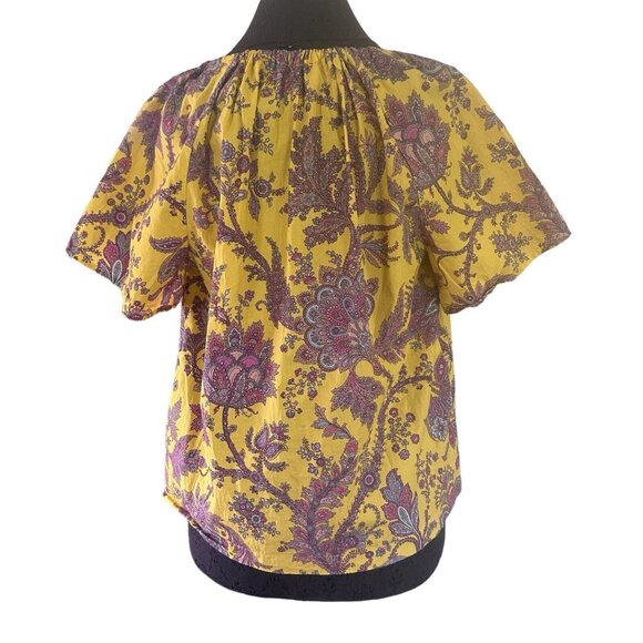 J. Crew Collection Blouse M Boho Cotton Top in Yellow Gold Paisley Bohemian - Picture 4 of 6